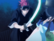 Renji attacks Rukia.