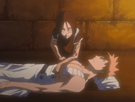 Ichigo has his wounds treated by Hanatarō.