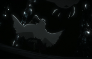 Unohana flips over Zaraki's blade when he slashes at her.