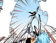 Nnoitra criticizes Grimmjow for being protected by the man who just defeated him.