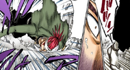 Renji collapses after Szayelaporro crushes his Achilles tendon.