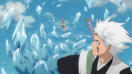 Harribel is freed from Hitsugaya's ice pillar.