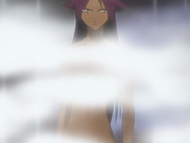 Yoruichi returns from her cat form to her Human form.