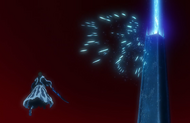 Uryū fires Licht Regen at Ichigo.