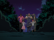 Jinta and Ururu lead Urahara's group back to the Urahara Shop.