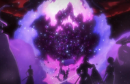 Byakuya and the others watch as Aizen exerts his powerful Reiatsu.