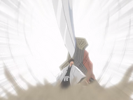 Sajin Komamura attacks Aizen with his Shikai, Tenken.