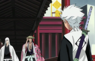 Hitsugaya approaches Ukitake and Shunsui.