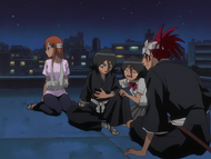 Renji is surprised by how fast Rukia was healed.