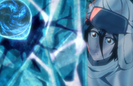 Rukia watches the fear-inducing liquid spread through her ice wall.