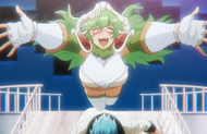 Nelliel Tu Odelschwanck knocks Grimmjow down as she lunges toward Ichigo.