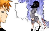 Rukia punishes Kon for looking up her skirt.