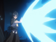 Rukia fires Hadō #33. Sōkatsui at Orihime after entering her Shinigami form.