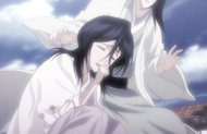 Hisana breaks into a coughing fit as she walks with Byakuya.