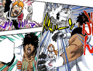 Sado throws Ichigo into a building to snap him out of his depression.