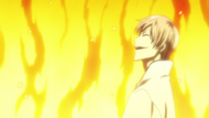 Gin laughing while entrapped with Aizen and Tōsen in the flamed prison.