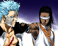 Tōsen grabs Grimmjow by the collar when he refuses to apologize to Aizen.