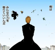 Ichigo looks on as the remaining Shinigami prepare to battle Aizen in unison.