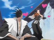 Kenpachi notices Yumichika apparently defeated Hisagi without being injured.