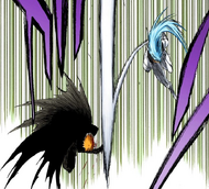 Grimmjow strikes Ichigo with his tail.