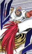 Renji slices open Mask's stomach with Zabimaru.