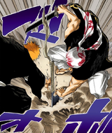 Ganju pushes Ichigo's sword into the ground as he uses Seppa.