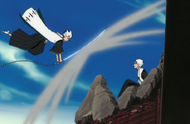 Rangiku blocks Reigai-Hitsugaya.