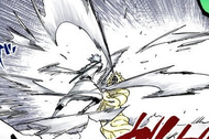 Hitsugaya attacks Mayuri multiple times in rapid succession.