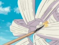 Ikkaku's strikes are blocked by Aldegor's back appendages.