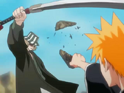 Urahara corta el ultimo pedazo de la espada de Ichigo