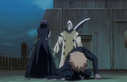 Rukia protects Ichigo from Inaba.