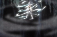 Yoruichi's Shunkō blows away the ash.