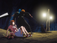 Gesell begins pulling Ichigo and Orihime into the shadow.