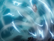 Byakuya breaks free of the tornado with Hadō #33. Sōkatsui.