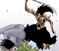 Kenpachi attacks  after she  many of his subordinates upon arriving with the other .