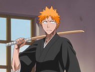 Ichigo arrives to spar with Ikkaku.