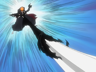 Ichigo blackens Zangetsu's sword by grabbing it.