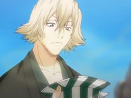 Urahara holds his damaged hat.