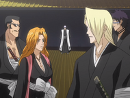 Gin arrives at the site of Aizen's murder.