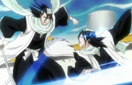 Byakuya on the defensive against Reigai-Byakuya.