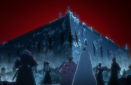 Byakuya and the other Shinigami are surrounded by Giselle Gewelle's zombies.