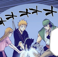 Ichigo and his friends pool their Reiryoku while Ganju reads the second incantation of Kagizaki.