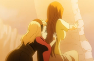 Orihime protects Rurichiyo.