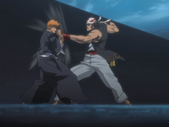 Ichigo and Ganju trade blows.