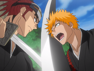 Ichigo facing off against Renji.