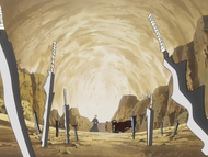 Zangetsu summons many swords during Ichigo's Bankai Training.