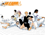 Rukia, Renji, and her Human friends on the color spread of Chapter 686.