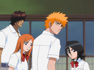 Ichigo and his friends attempt to leave the Urahara Shop and look for Uryū.