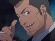 Isshin smiles at Ichigo with a cigarette in his hand.