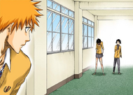 Tatsuki confronts Ichigo after failing to find Orihime.